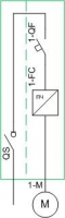 Схема силовая однолинейная - 1 электродвигатель, схема пуска FA (от ПЧ), схема питания 1N (1 ввод, без АВР, с выключателем-разъединителем)